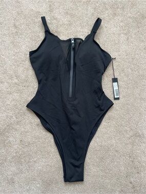 TA3 Hi Cut Zippy One Piece Swimsuit Black XL Reg/Long NWT Shaping Swimwear